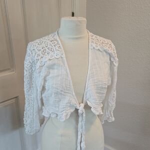 American Eagle White Crochet Lace Tank